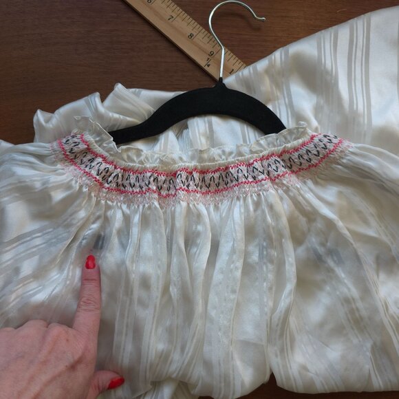 Johnny Was Silk Boho Top Womens Medium Embroidered Smocked Hippie Bishop Balloon - Picture 4 of 6